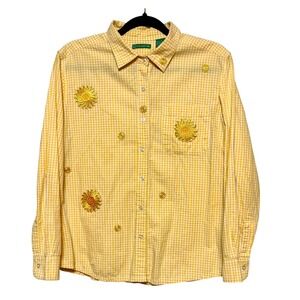 Emerald Isle Summer Vibes‎ Gingham Embroidered Shirt Women Sz S Casual Boho Chic